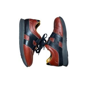 Vintage Hermes Sneakers Brown Black Leather Low Trainers EU 39.5 Made in Italy